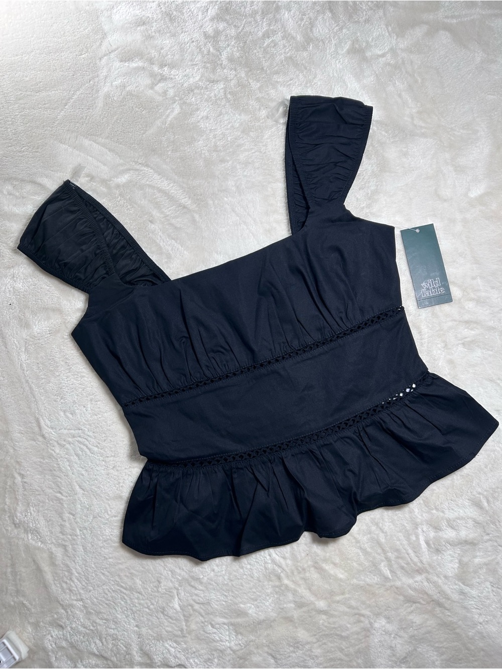 NWT Women’s Black Poplin Peplum Tank Top - Cap Sleeves - Wild Fable - Festival - Picture 3 of 10